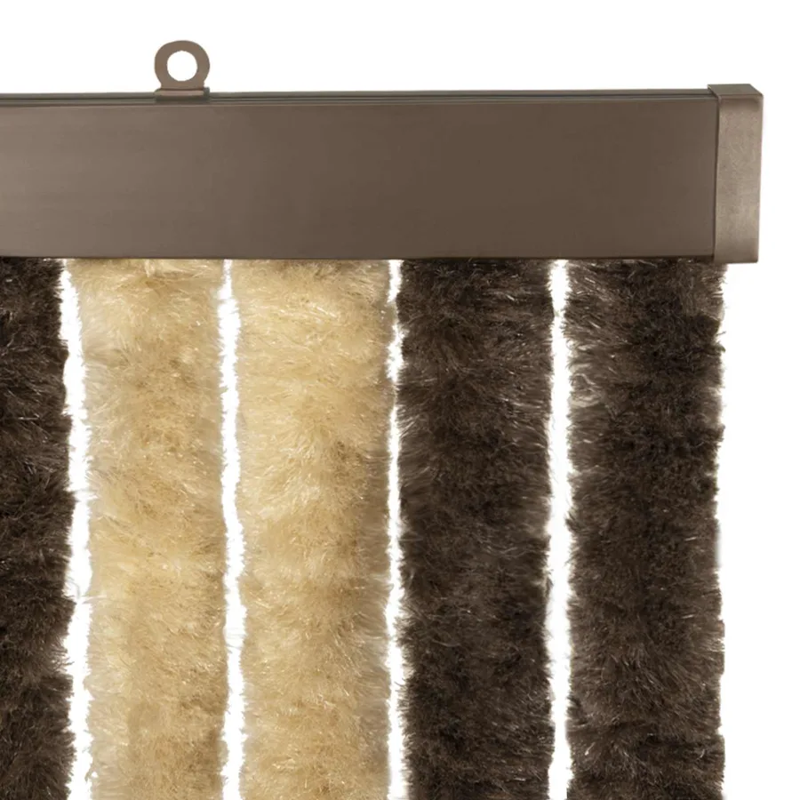 Rideau anti-insectes en chenille Marron foncé et beige - 4