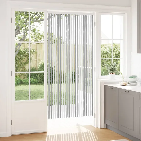 Rideau anti-insectes en chenille Gris et blanc 90 x 200 cm