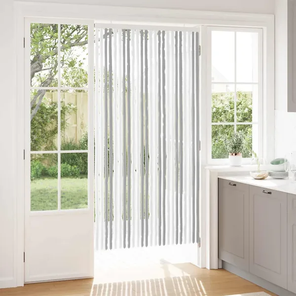 Rideau anti-insectes en chenille Gris clair et blanc