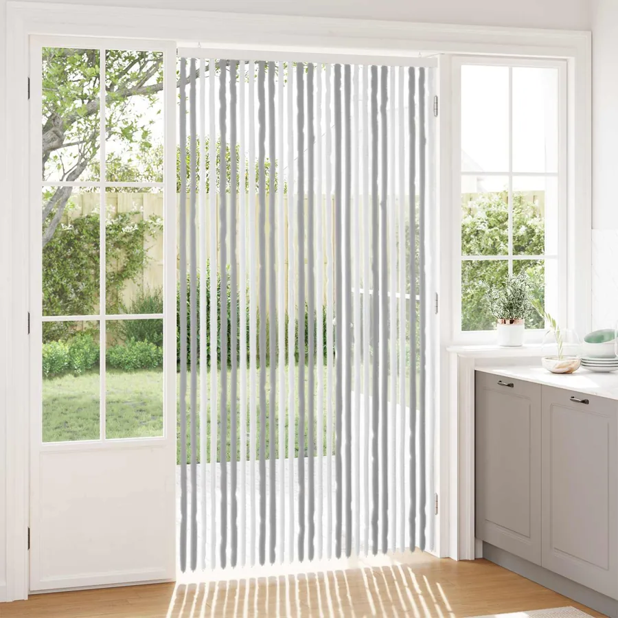 Rideau anti-insectes en chenille Gris et blanc 118 x 220 cm