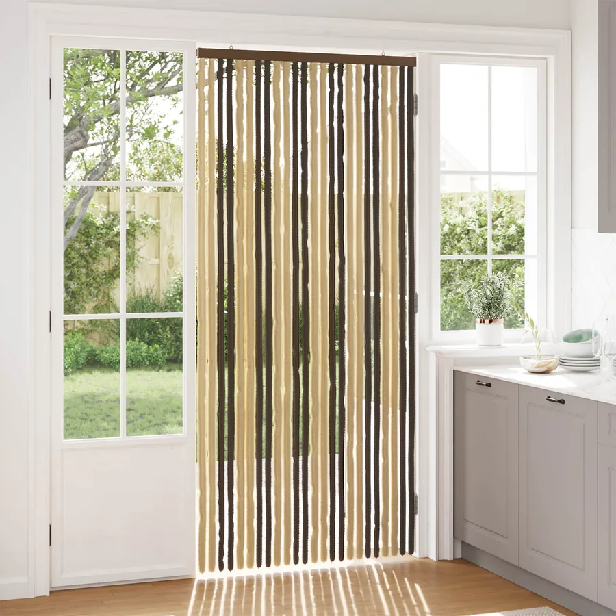 Rideau anti-insectes en chenille Marron Foncé et Beige