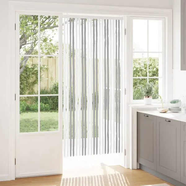 Rideau anti-insectes en chenille Gris clair et blanc