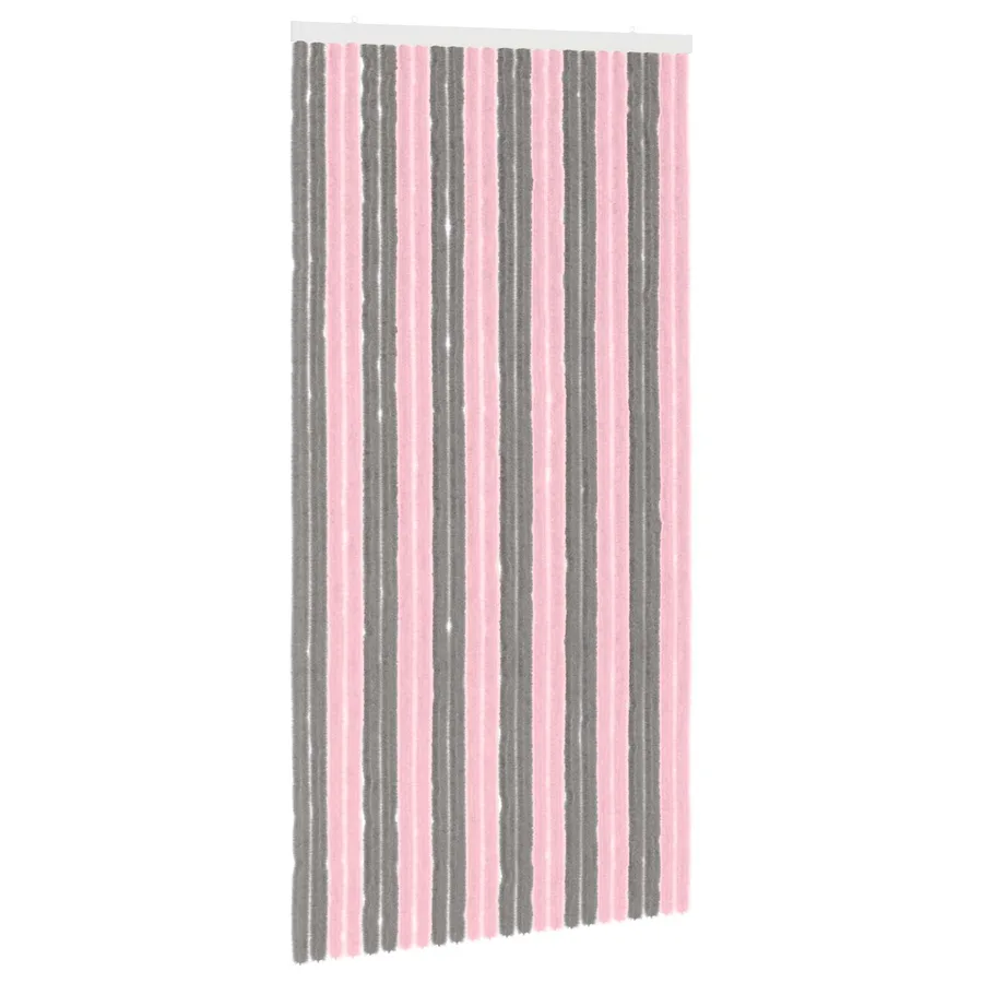 Rideau anti-insectes en chenille Gris Argent et Rose - 2