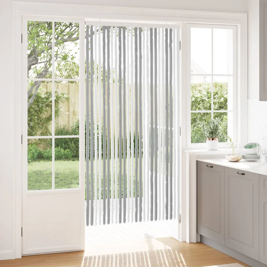 Rideau anti-insectes en chenille Gris et blanc 100 x 200 cm