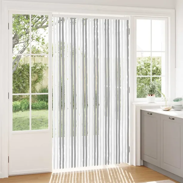 Rideau anti-insectes en chenille Gris clair et blanc
