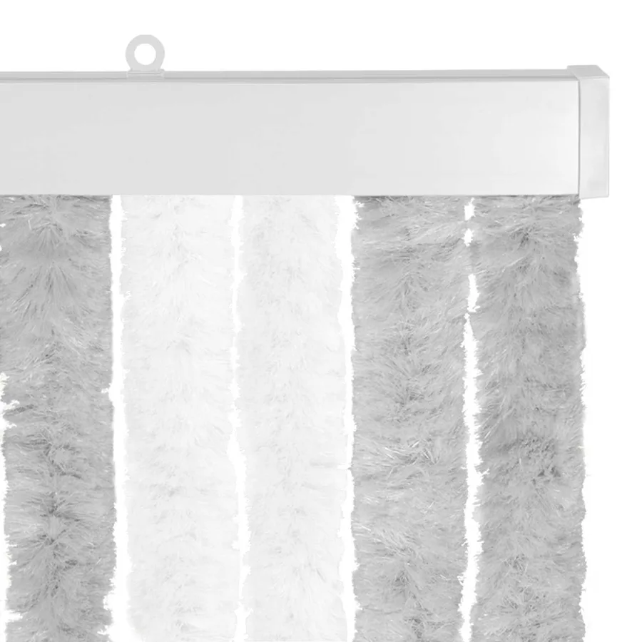Rideau anti-insectes en chenille Gris clair et blanc - 4