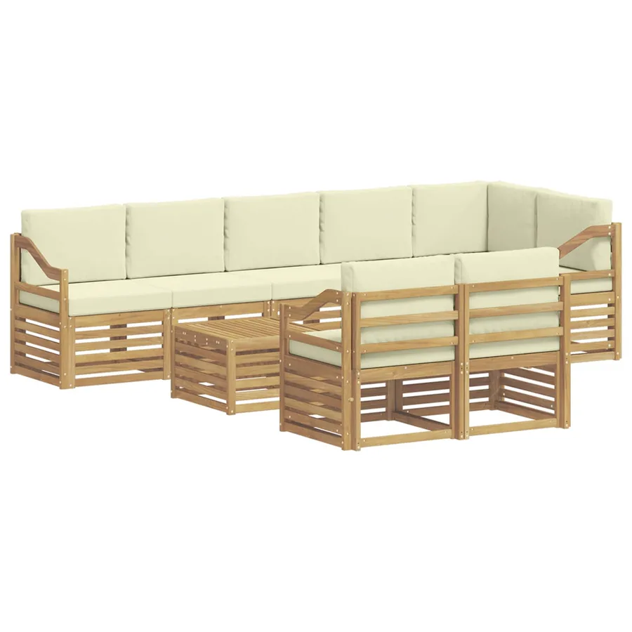 Ensembles de canapés 9 pcs Blanc et crème Bois d'Acacia Massif - 2