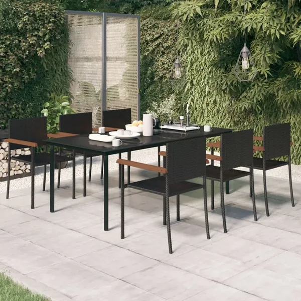 Ensemble à manger de jardin 7 pcs Noir