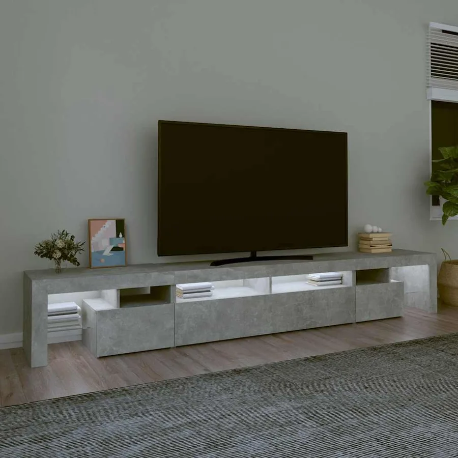 Meuble TV avec lumières LED Gris béton 260x36,5x40 cm - 3