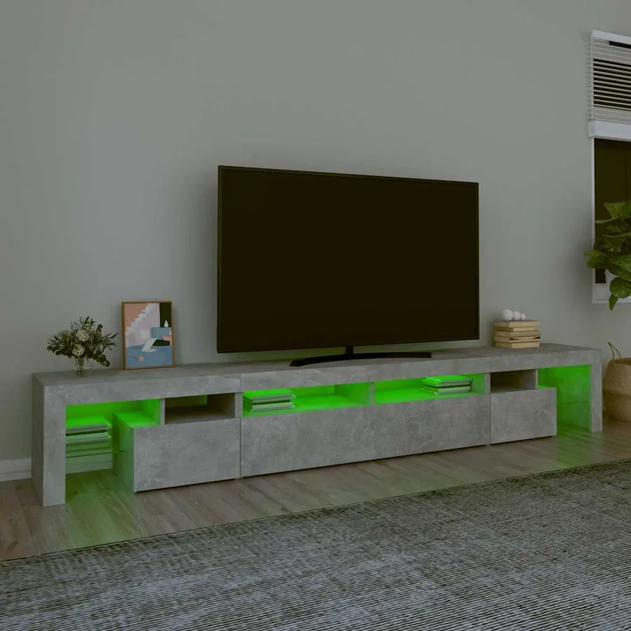Meuble TV avec lumières LED Gris béton 260x36,5x40 cm - 4