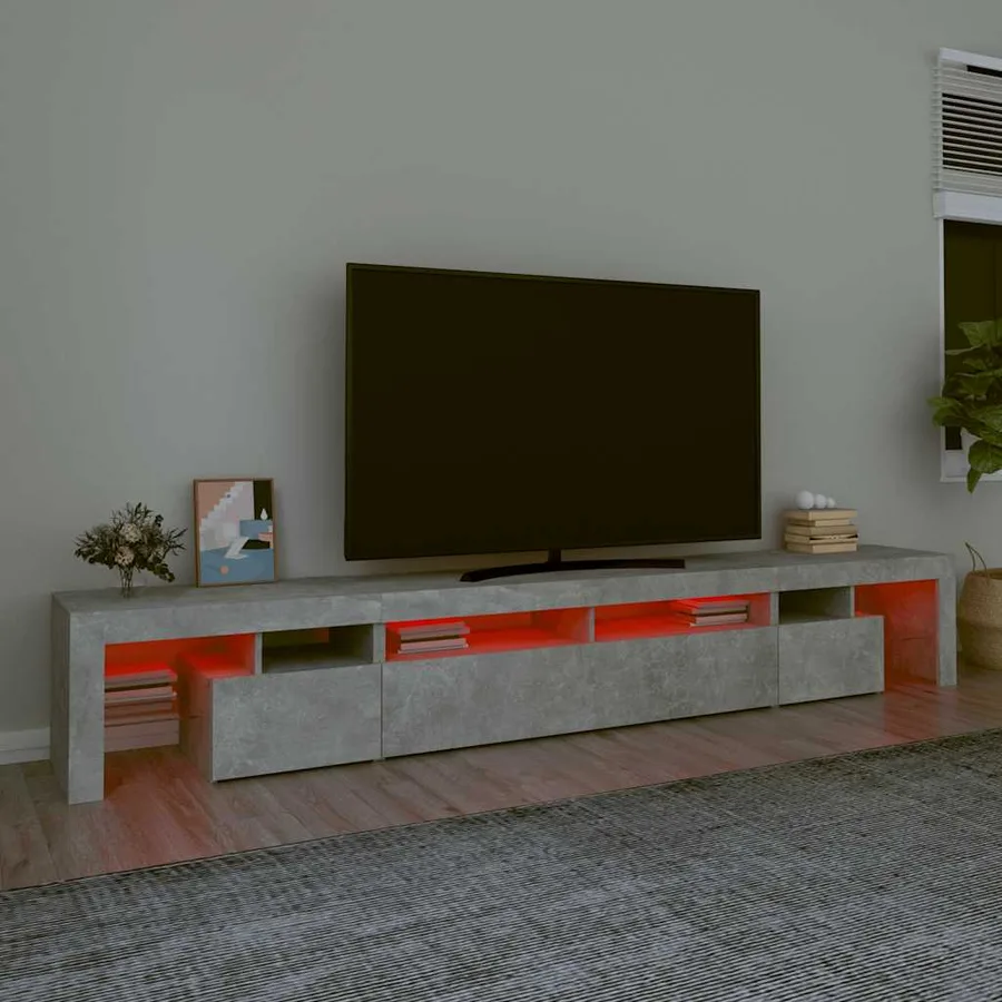 Meuble TV avec lumières LED Gris béton 260x36,5x40 cm - 5