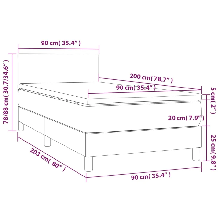 Sommier à lattes de lit et matelas Gris foncé 90x200 cm Velours - 7