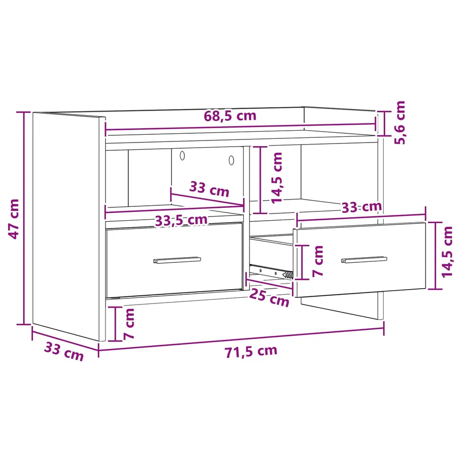 Meuble TV 71,5 x 33 x 47 cm Sonoma gris Bois d'ingénierie - 10