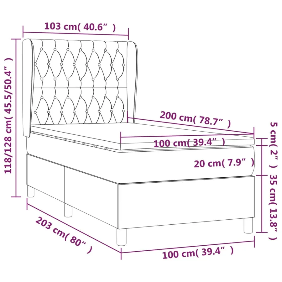 Sommier à lattes de lit avec matelas Gris foncé 100x200cm Tissu - 7