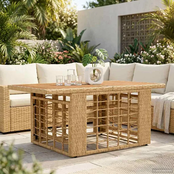 Table de Jardin Naturel 100 x 55 x 37 cm Rattan PE et Verre