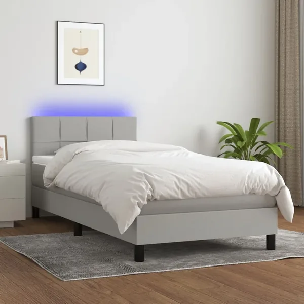 Sommier à lattes de lit avec matelas et LED Gris clair 90x200cm