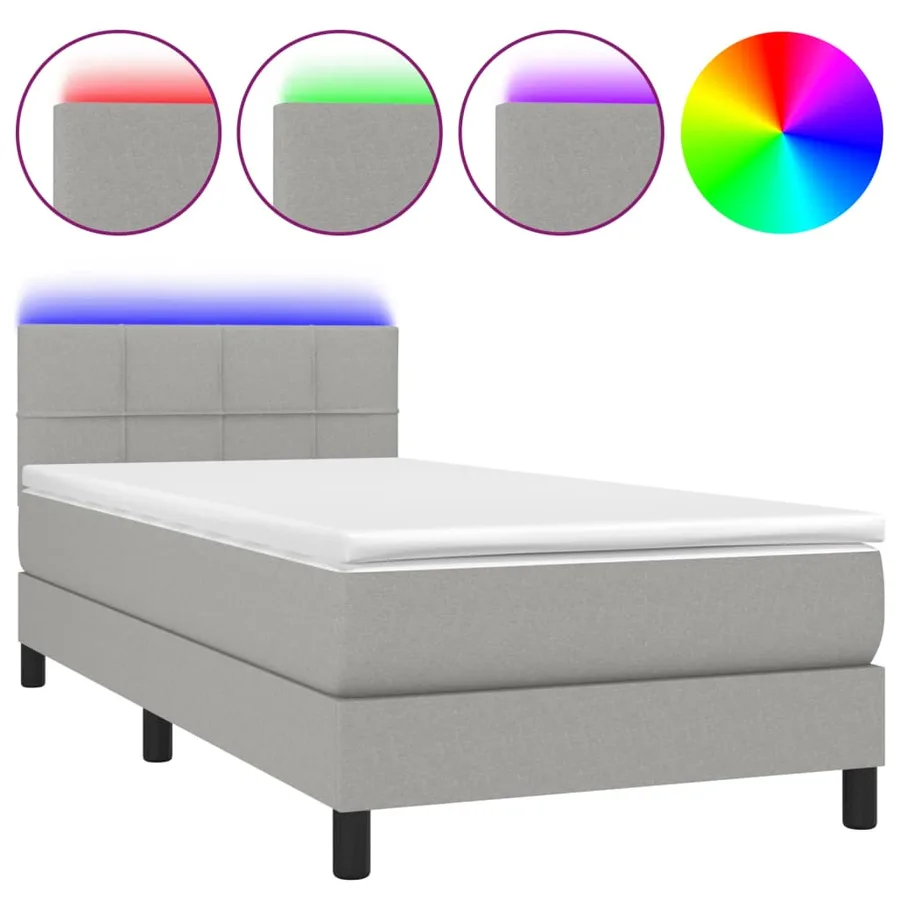 Sommier à lattes de lit avec matelas et LED Gris clair 90x200cm - 2