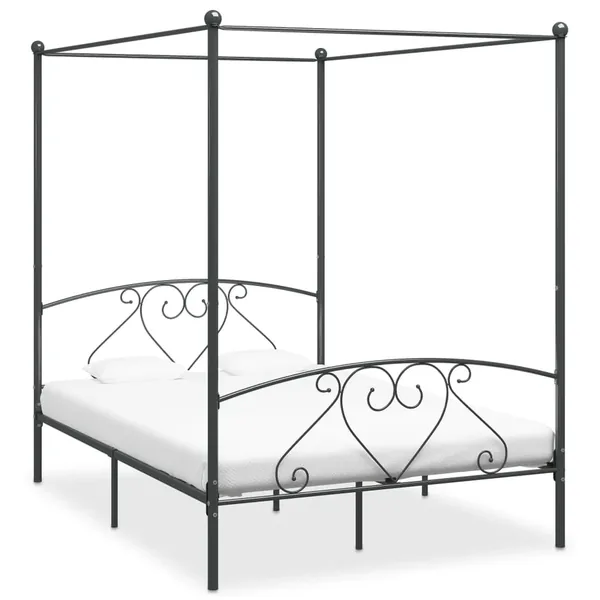Cadre de lit à baldaquin sans matelas gris métal 140x200 cm