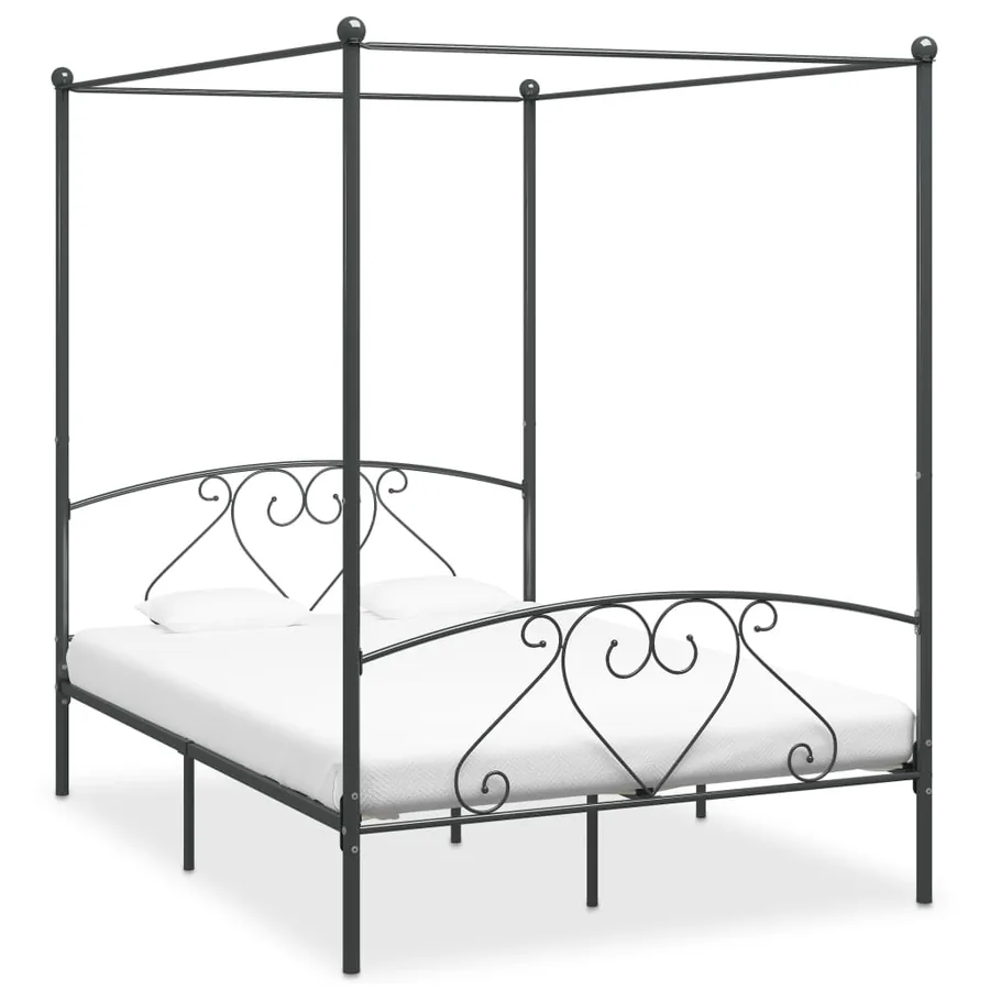Cadre de lit à baldaquin sans matelas gris métal 140x200 cm