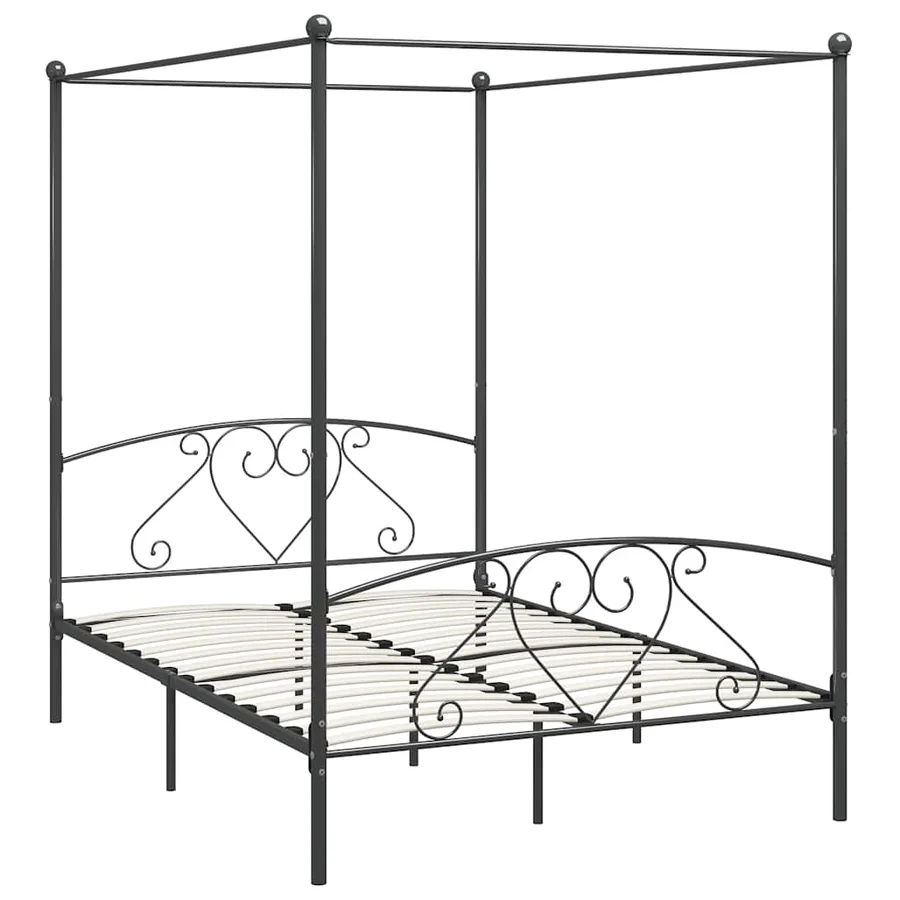 Cadre de lit à baldaquin sans matelas gris métal 140x200 cm - 2