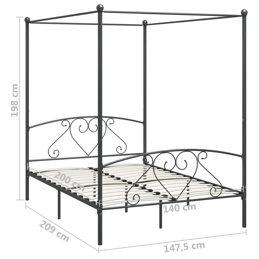 Cadre de lit à baldaquin sans matelas gris métal 140x200 cm - 5
