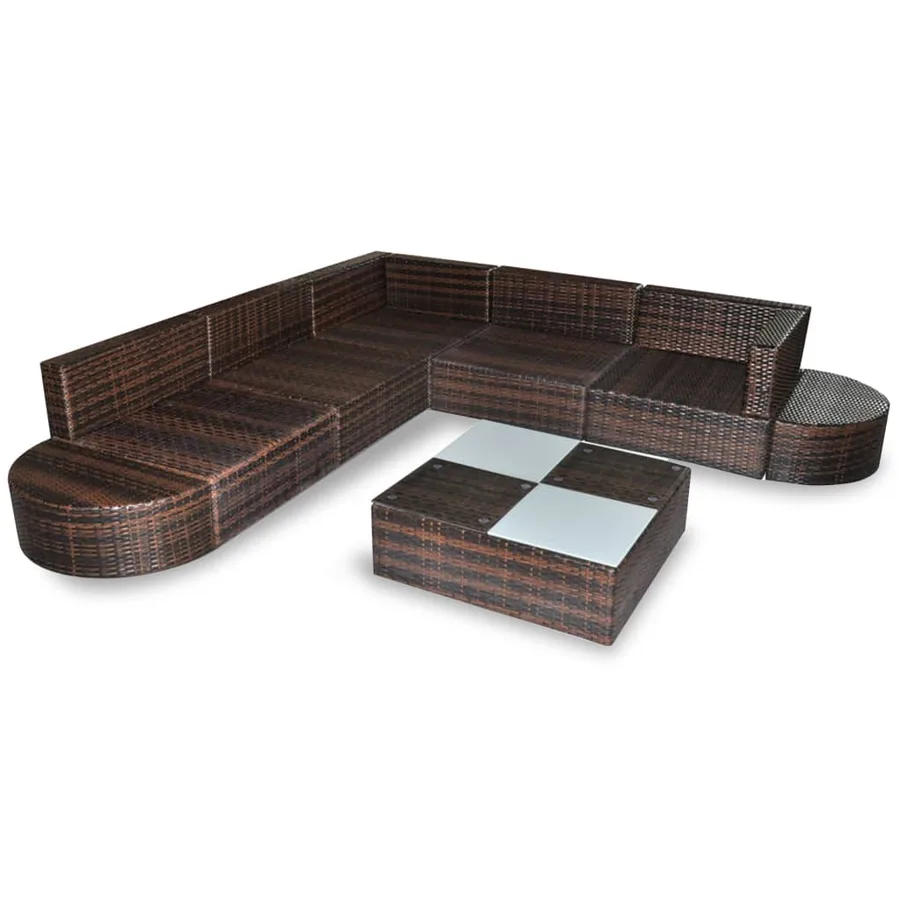 Salon de jardin 8 pcs avec coussins résine tressée marron - 4