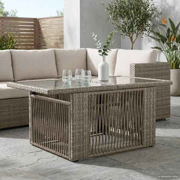 Table de Jardin Gris 100 x 55 x 37 cm Rattan PE et Verre