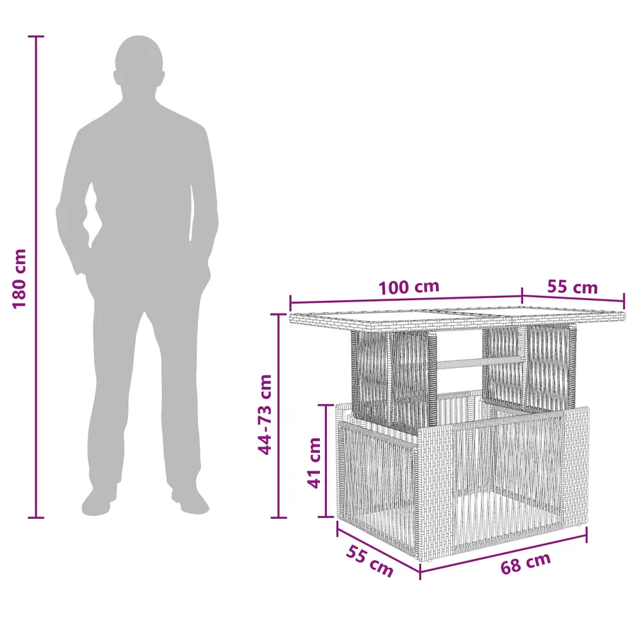 Table de Jardin Gris 100 x 55 x 37 cm Rattan PE et Verre - 11