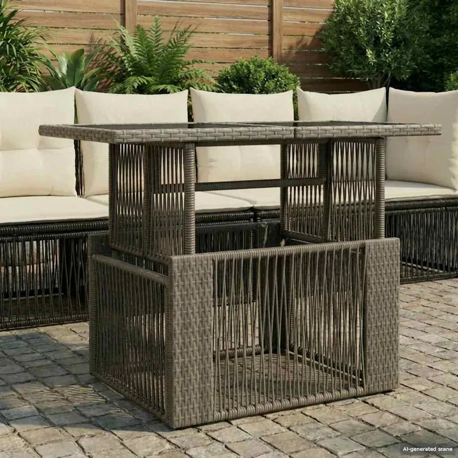 Table de Jardin Gris 100 x 55 x 37 cm Rattan PE et Verre - 3