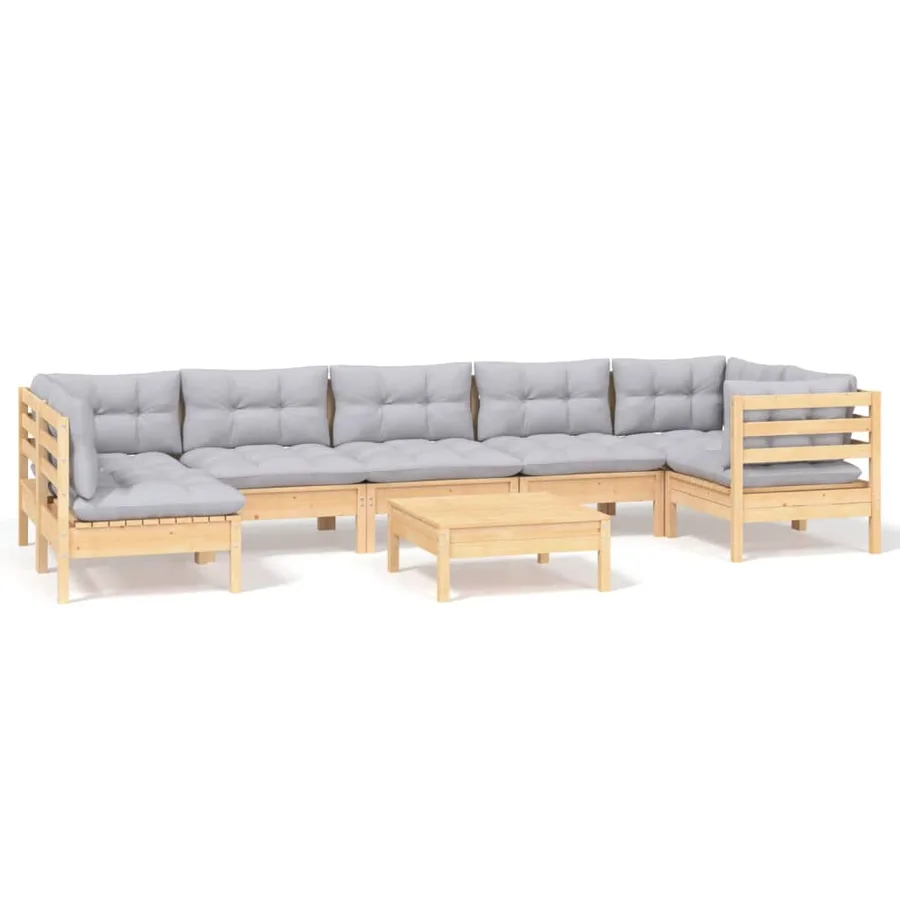 Salon de jardin 8 pcs avec coussins gris Bois de pin - 2
