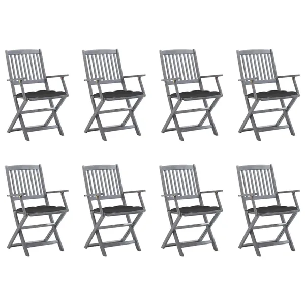 Chaises pliables d'extérieur lot de 8 et coussins Bois d'acacia