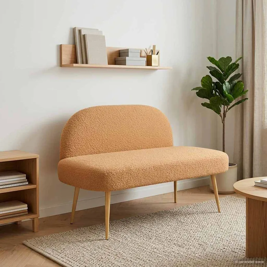 Banc rembourré avec dossier Beige 110 x 60 x 76 cm Bouclé