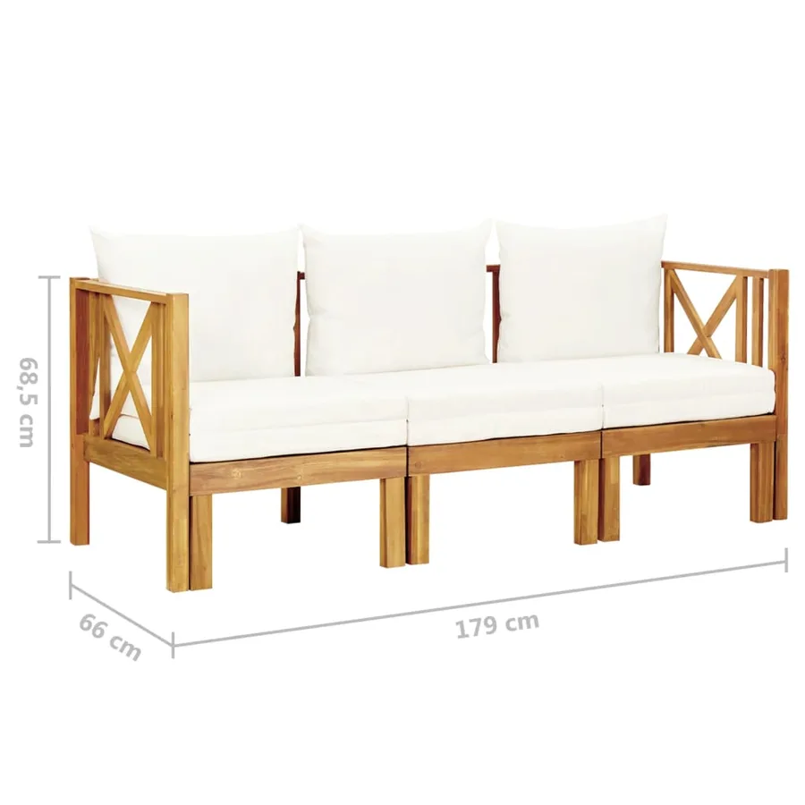 Banc de jardin 3 places et coussins 179 cm Bois d'acacia massif - 8