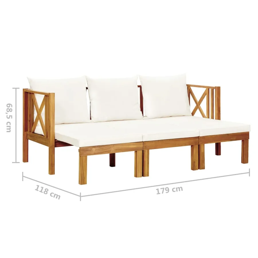 Banc de jardin 3 places et coussins 179 cm Bois d'acacia massif - 9