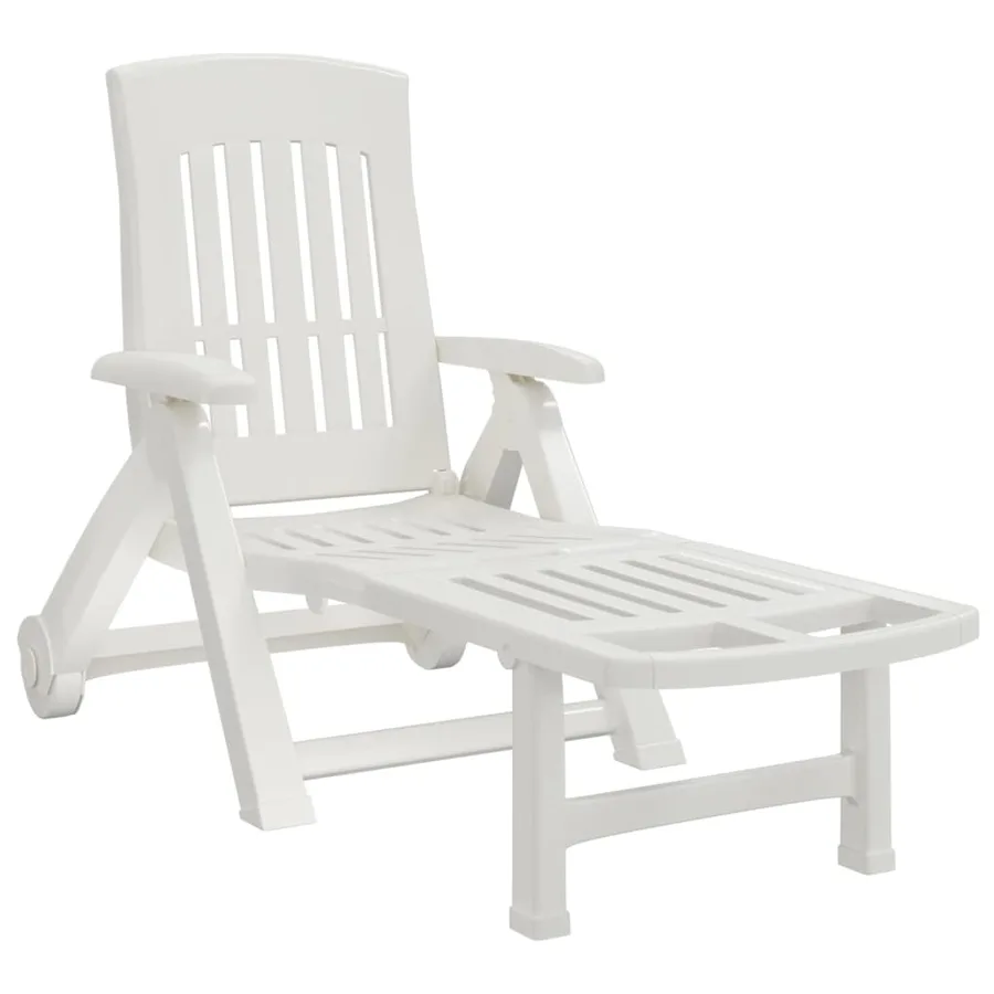 Chaise longue pliable avec roues blanc PP - 2