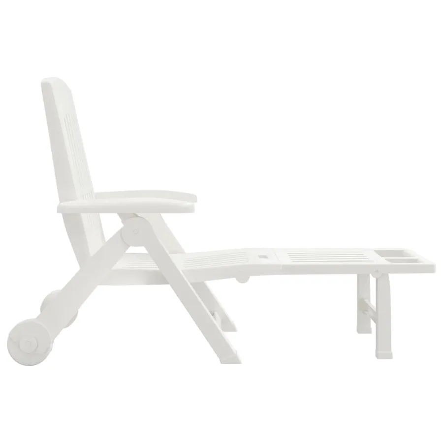 Chaise longue pliable avec roues blanc PP - 4