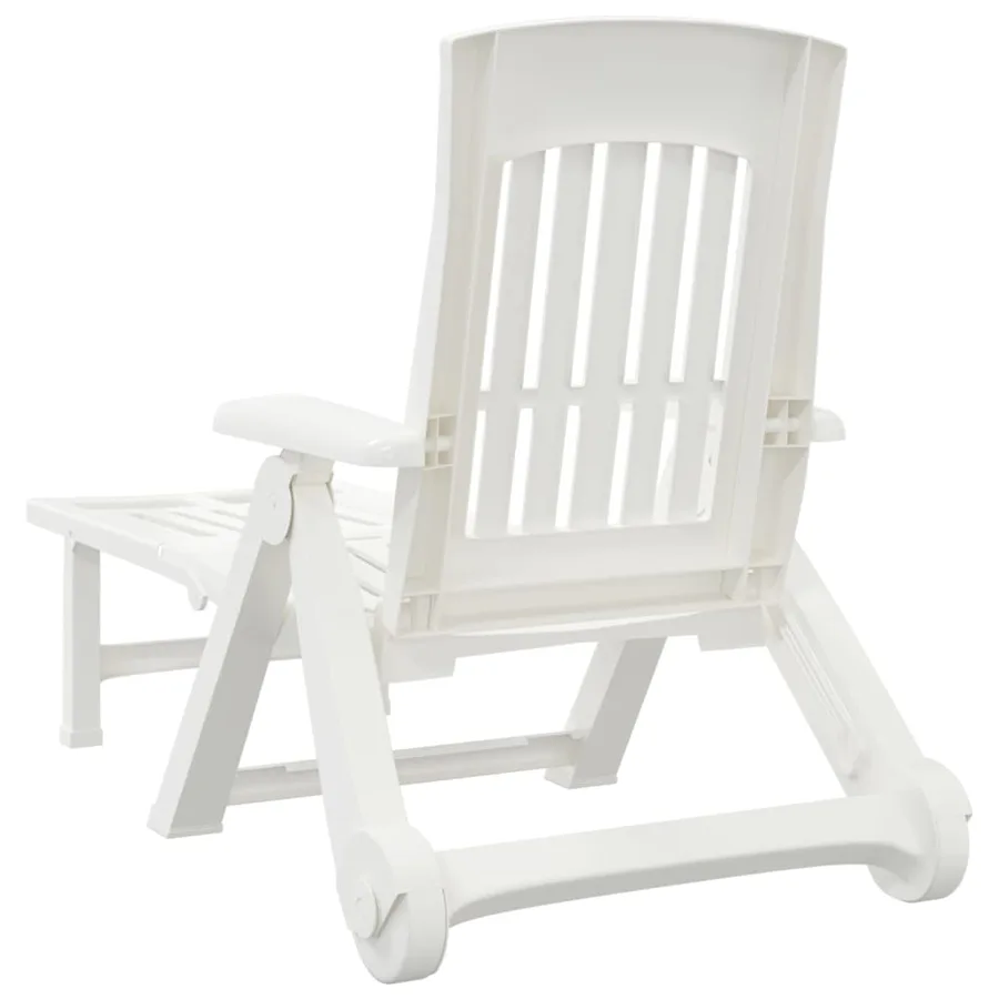 Chaise longue pliable avec roues blanc PP - 5