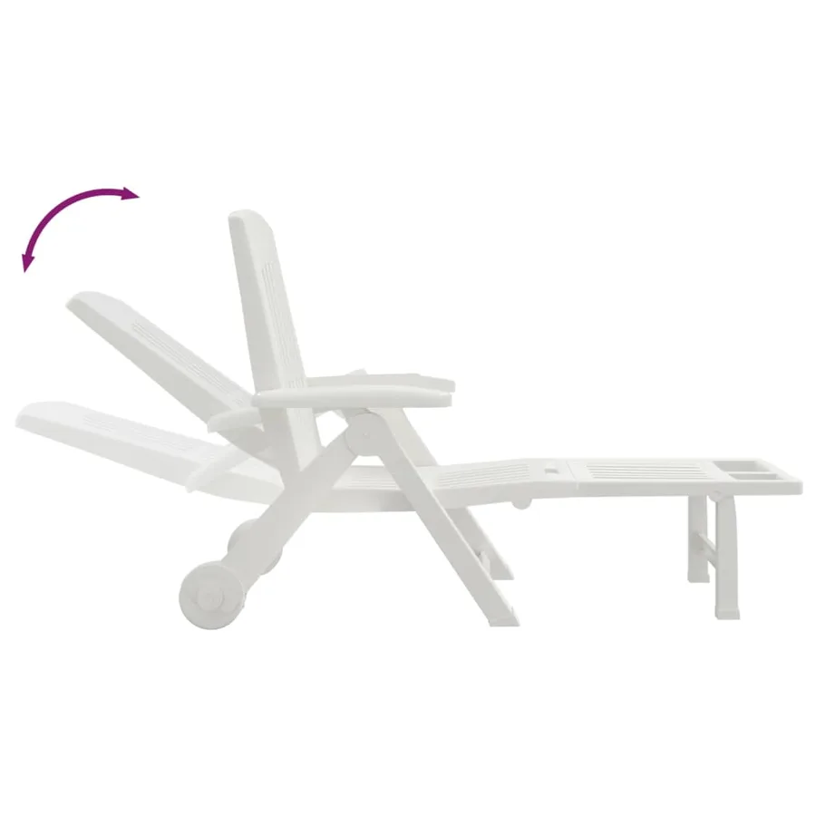 Chaise longue pliable avec roues blanc PP - 6