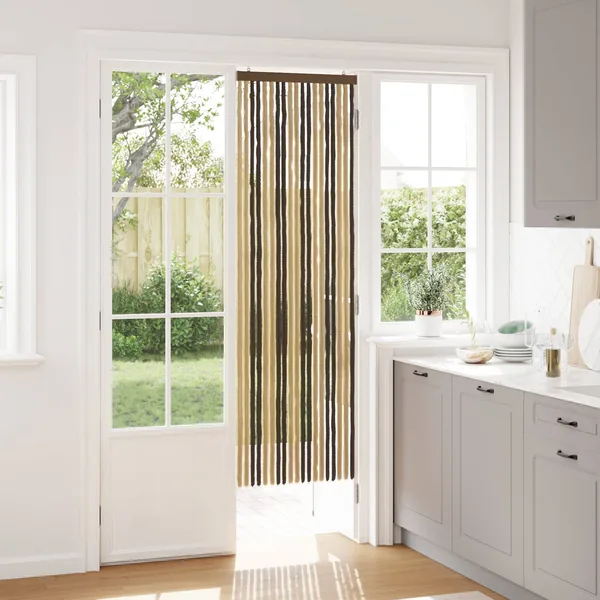 Rideau anti-insectes en chenille Marron foncé et beige