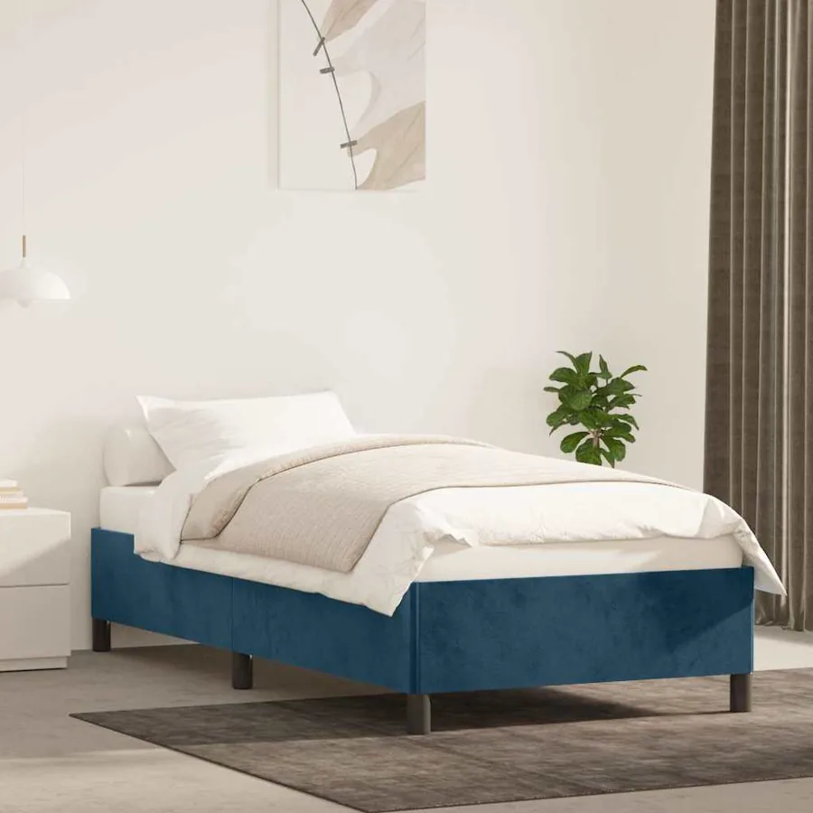 Cadre de lit sans matelas bleu foncé 100x200 cm velours