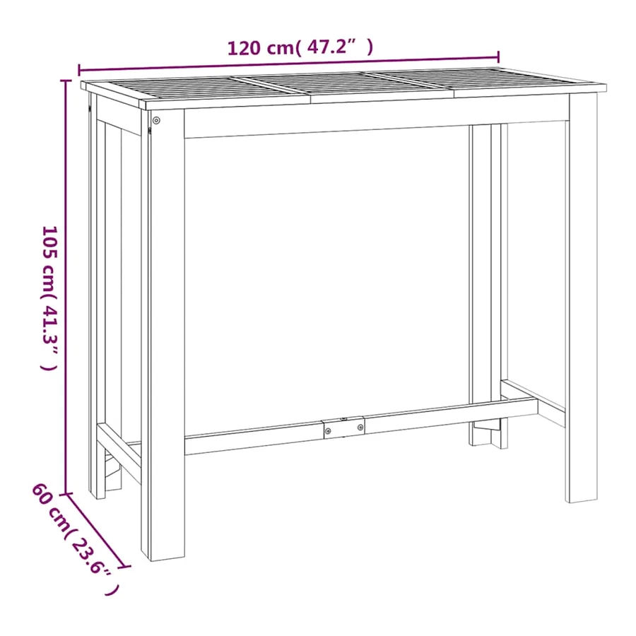 Table de bar de jardin 120x60x105 cm Bois d'acacia solide - 6