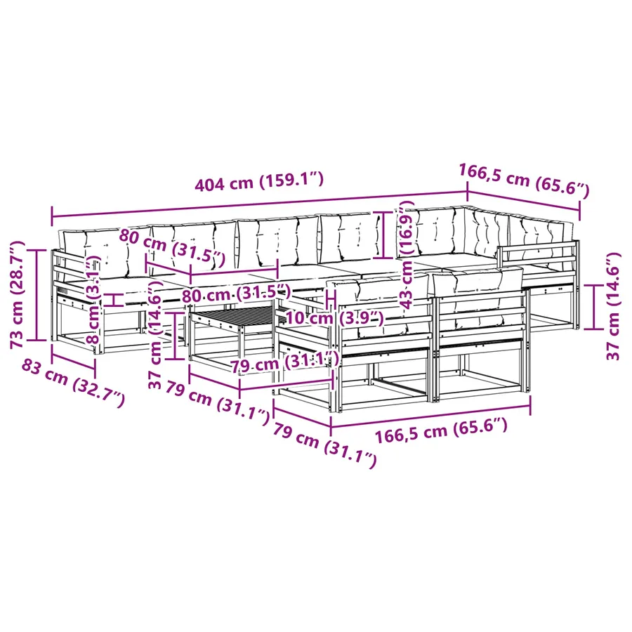 Ensemble de canapés d'extérieur 9 pcs Blanc et Beige - 8
