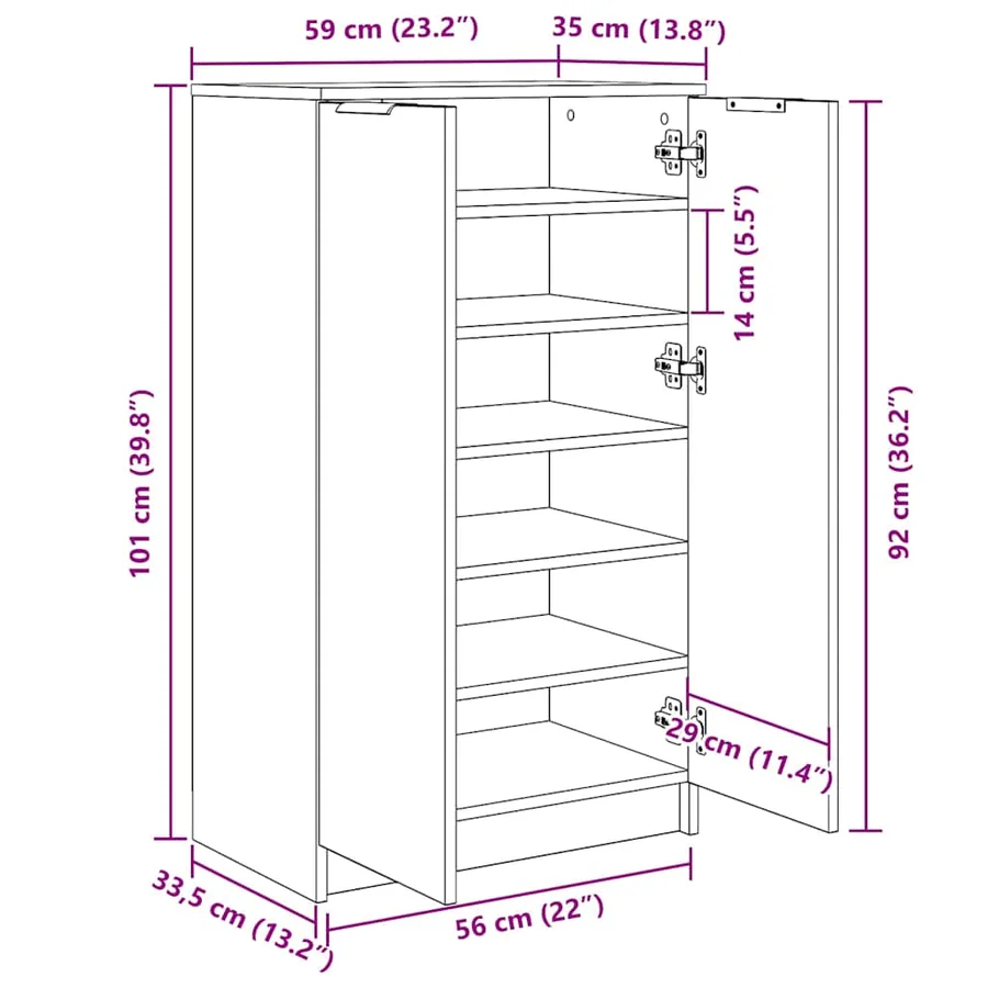 Armoire à chaussures Blanc 59x35x100,5 cm Bois d'ingénierie - 10