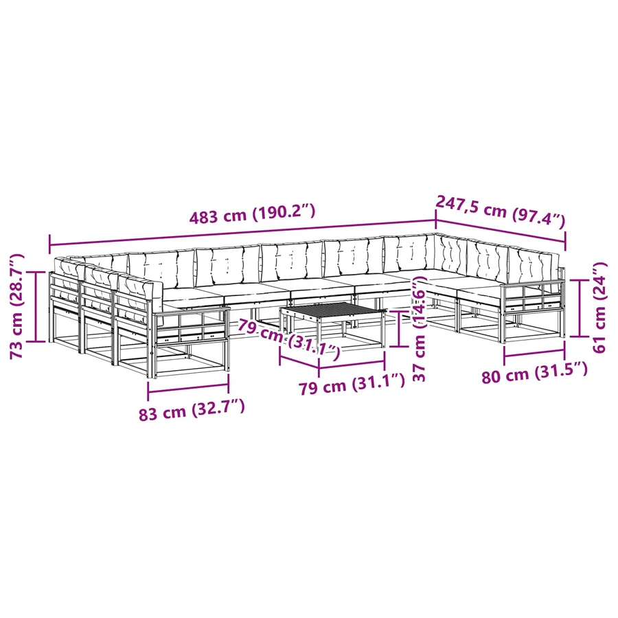Ensemble de canapés d'extérieur 11 pcs Blanc et crème - 8