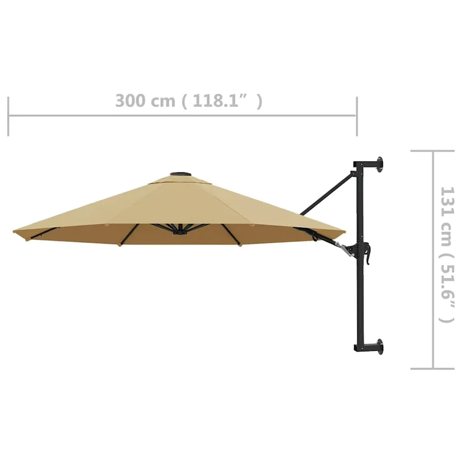 Parasol mural avec mât métallique 300 cm Taupe - 8