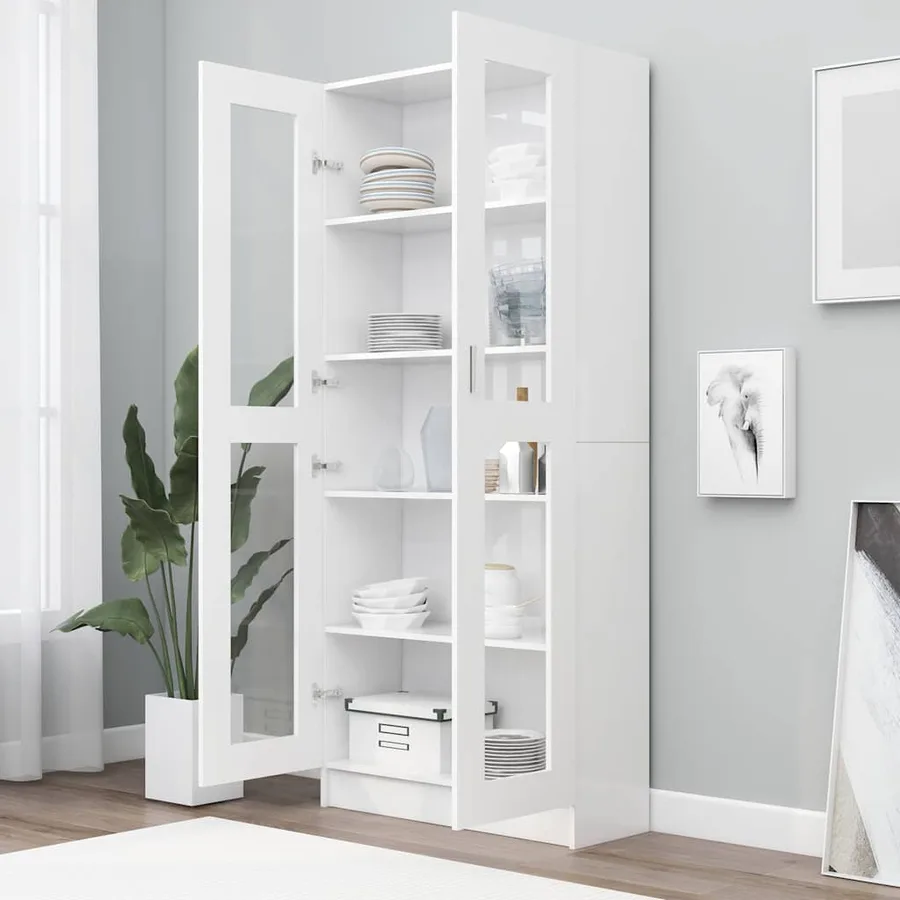 Armoire à vitrine Blanc 82,5x30,5x185 cm Bois d'ingénierie - 3