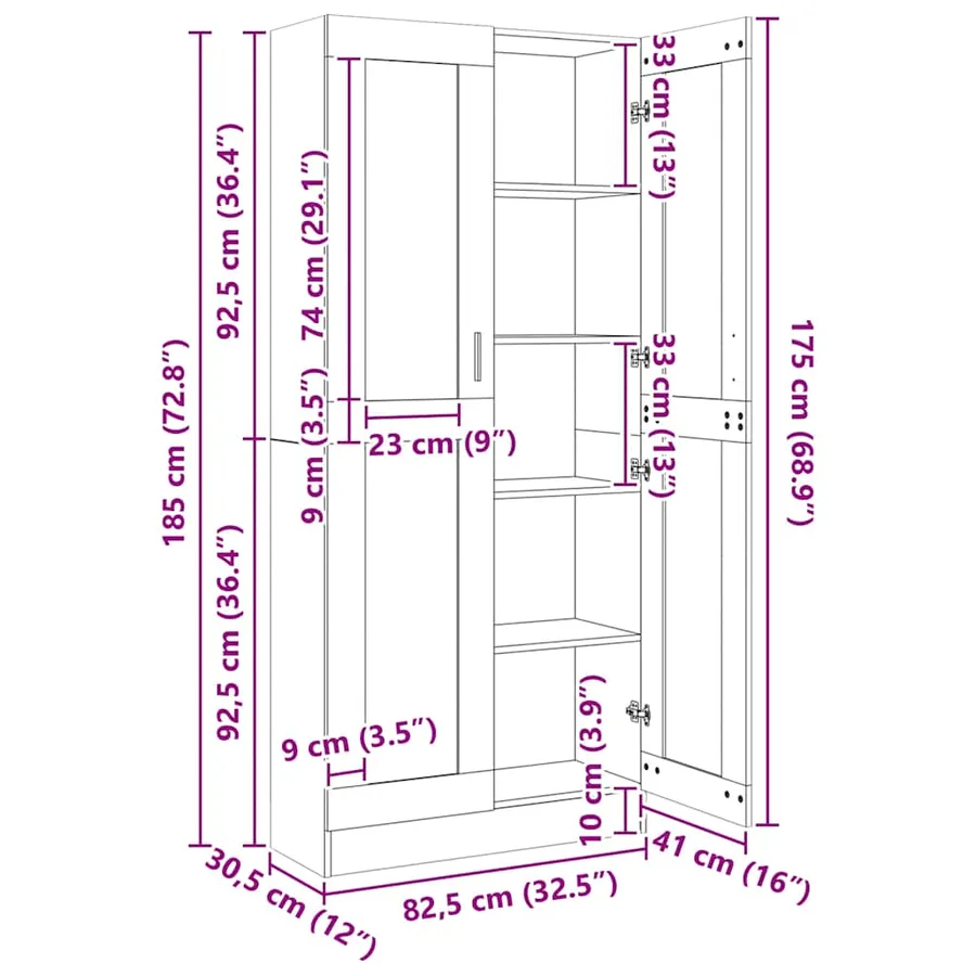 Armoire à vitrine Blanc 82,5x30,5x185 cm Bois d'ingénierie - 9