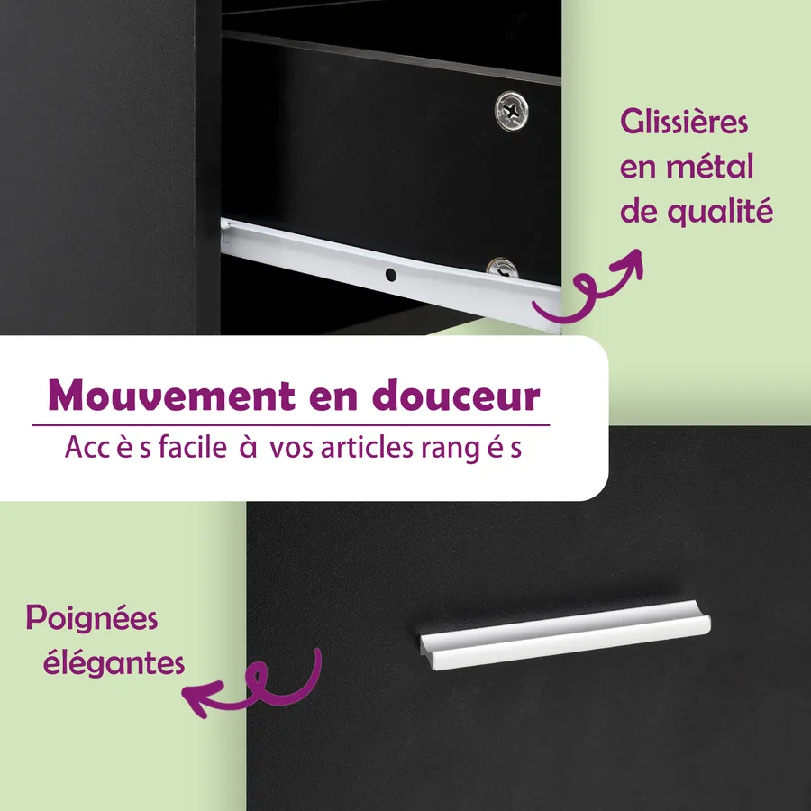 Table de chevet Noir 50x32x60 cm - 10