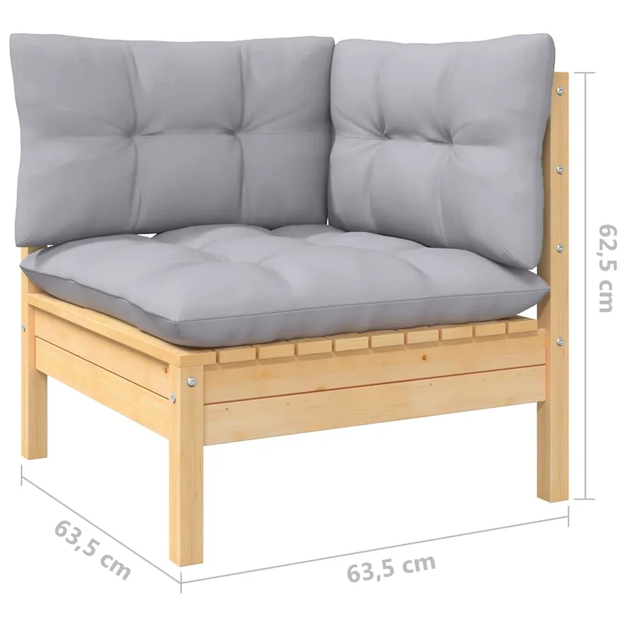 Salon de jardin 11 pcs avec coussins gris Bois de pin solide - 8
