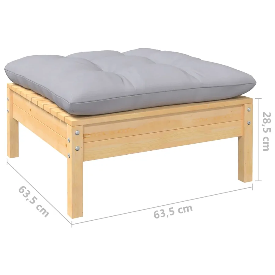 Salon de jardin 11 pcs avec coussins gris Bois de pin solide - 9